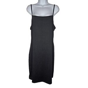 ZOMVA Women XL Black Straight Neck Slip Dress Y2K Minimalist Cocktail Midi